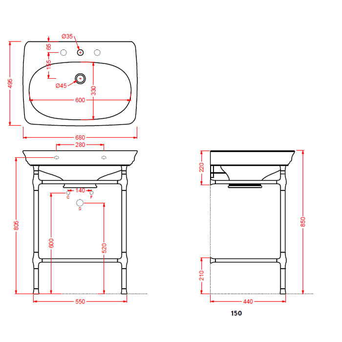 ArtCeram Civitas Консоль напольная металлическая для раковины 55x44x75h см, цвет: chrome CIA003 71