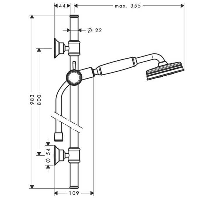Axor Montreux Душевой гарнитур: лейка 1 вид струи, штанга 98 см, шланг, цвет: шлифованный никель 27982820