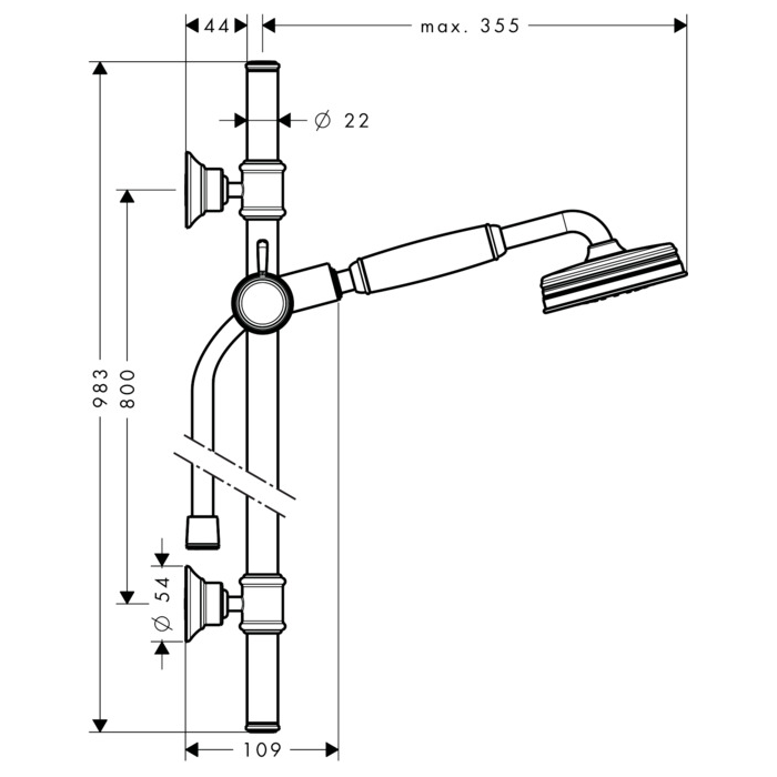 Axor Montreux Душевой гарнитур: лейка 1 вид струи, штанга 98 см, шланг, цвет: полированное золото 27982990