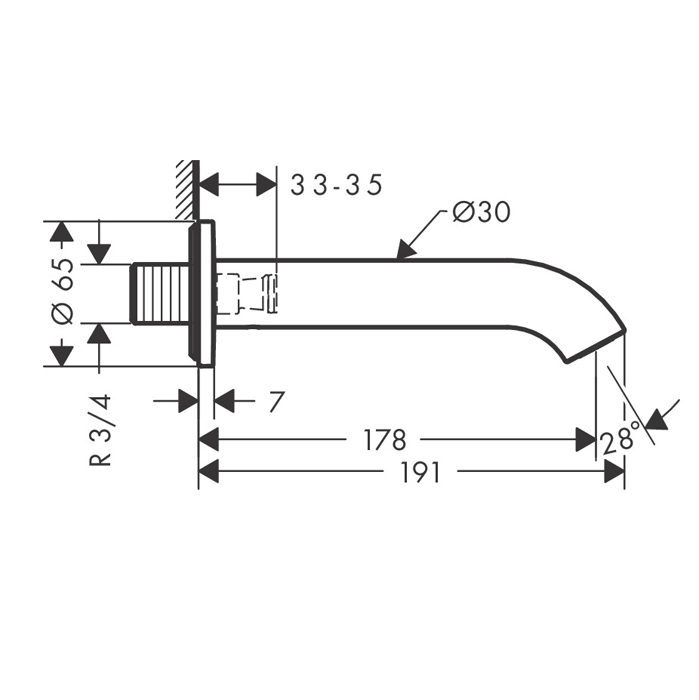 Axor Uno Излив настенный для ванны 17,8 см, цвет: матовый черный 38411670