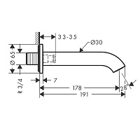 Axor Uno Излив настенный для ванны 17,8 см, цвет: матовый черный 38411670