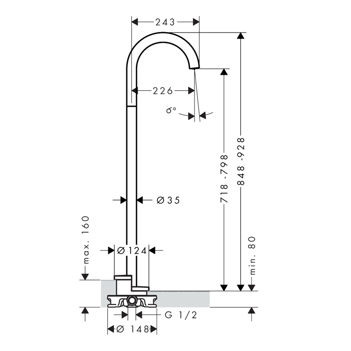 Axor Uno Излив напольный для ванны 22,6 см, аркообразный, цвет: матовый черный 38412670