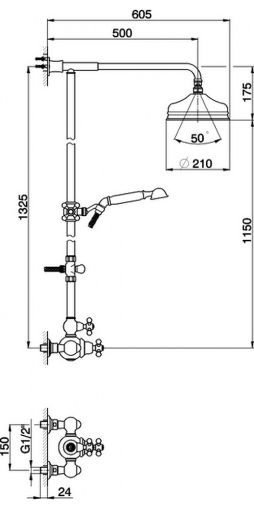 Cisal Arcana America Душевая стойка: термостатический смеситель, цвет: 24k gold AA00407024