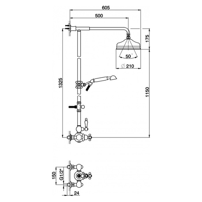 Cisal Arcana Toscana Душевая стойка: термостатический смеситель, цвет: 24k gold TS00407024