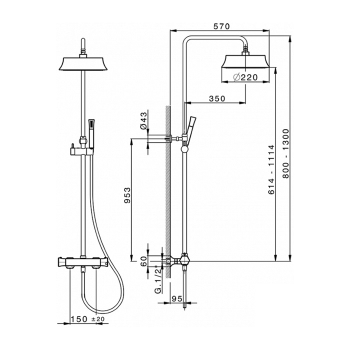 Cisal Cherie Душевая стойка: термостатический смеситель, с верхним душем, цвет: 24k gold CEC8201024