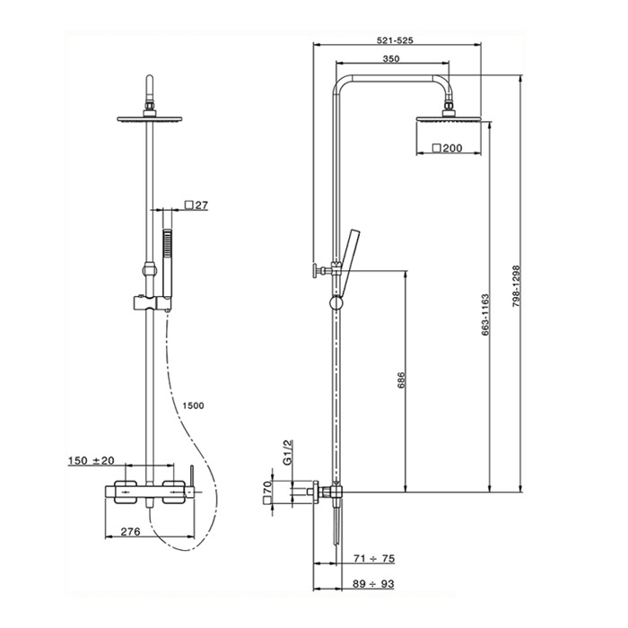 Cisal Roadster Настенная душевая стойка: смеситель для душа, верхний душ, цвет: chrome RR00402121