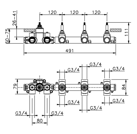Cisal Внутренняя часть термостатического смесителя для душа на 3 потребителя ZA01R30004