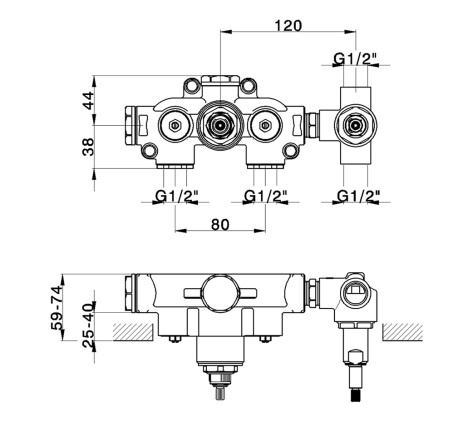 Cisal Vita Встраиваемая часть термостатического смесителя для душа на 2 потребителя ZA01914004