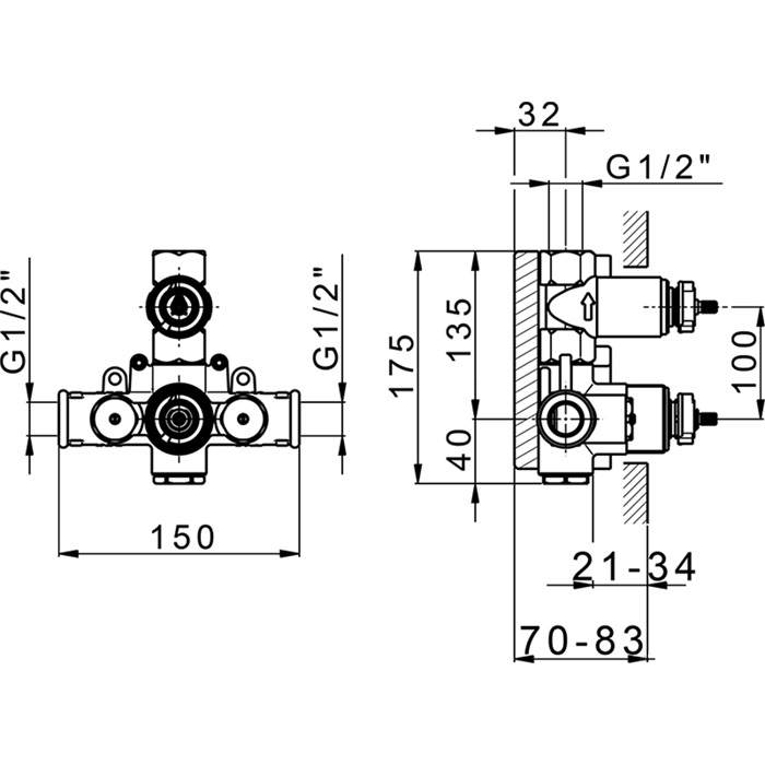 Cisal Cherie Встраиваемая часть термостатического смесителя с запорным вентилем ZA00930004