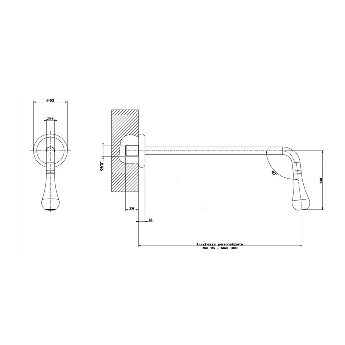Gessi Goccia Излив настенный, длина под заказ, цвет: chrome 33723#031