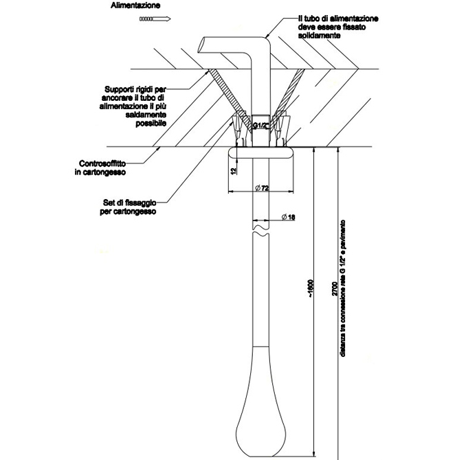 Gessi Goccia Излив потолочный 160 см, цвет: chrome 33699#031