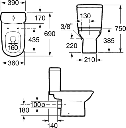 Roca Giralda Чаша напольного унитаза 39х68 см, без крышки, горизонтальный выпуск, цвет: белый глянец 342466000