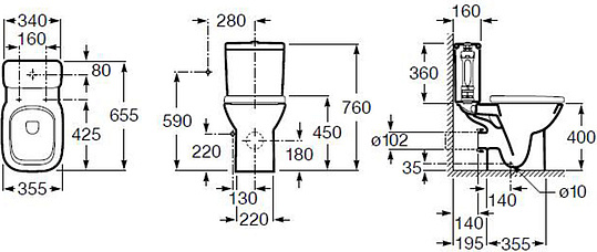 Roca Debba Чаша напольного унитаза 34х65,5 см, без крышки, с установ. комплектом, цвет: белый глянец 34299700Y