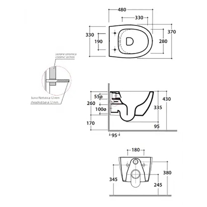 Globo 4All Унитаз подвесной безободковый, с креплением, 37x48 см, цвет: белый глянцевый MDS04BI