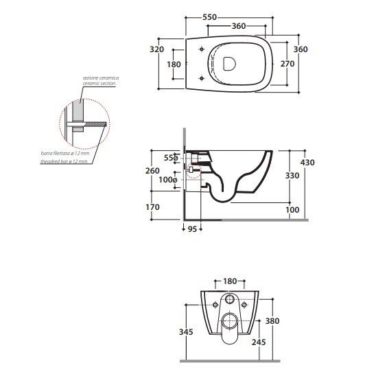 Globo Genesis Унитаз подвесной безободковый, с креплением 36x55 см, цвет: белый глянцевый GNS02BI