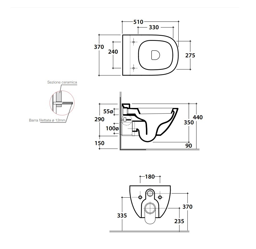 Globo Stockholm Унитаз подвесной без крышки, с креплением, 37x51 см, цвет: белый глянцевый LAS03BI