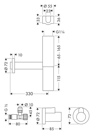 Hansgrohe Flowstar Бутылочный сифон и два угловых вентиля, цвет: хром 52120000