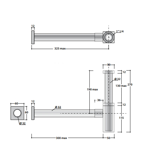 Globo Сифон для раковины латунный квадратный, цвет: хром SF051CR