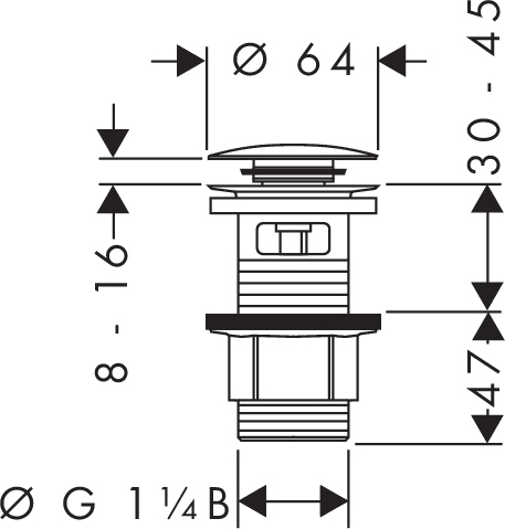 Hansgrohe Донный клапан для раковины и биде Push-Open с переливом, цвет: хром 50105000