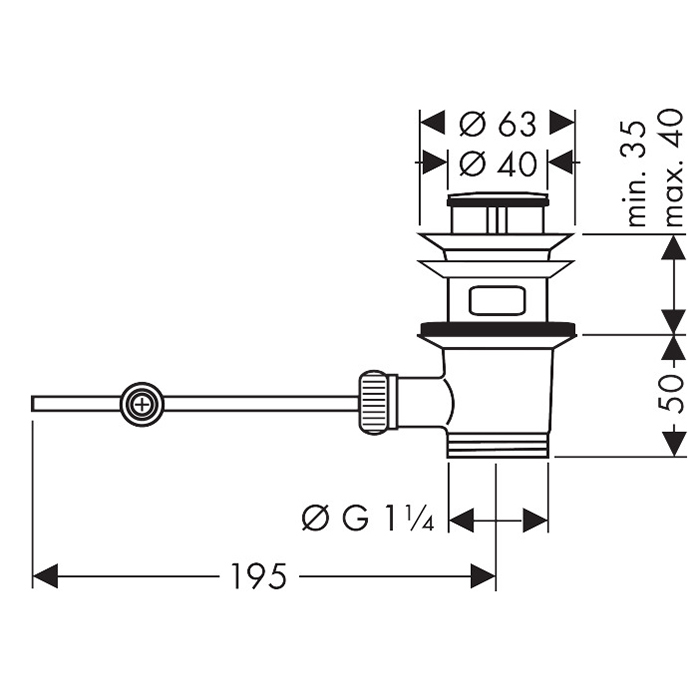 Hansgrohe Донный клапан для раковины с переливом, управление с помощью стержня тяги, цвет: хром 94139000