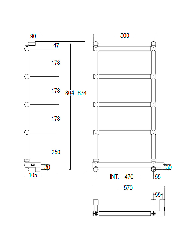 Margaroli Sole 542 Полотенцесушитель электрический 57х83h (47), выкл. справа, цвет: chrome 5424705CRNB