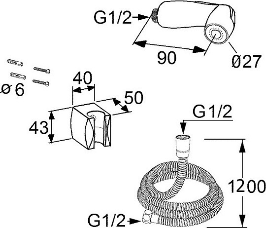 Kludi Bozz Гиг. душевой гарнитур: душевая лейка 1 вид струи, держ. душа, шланг 125 см, цвет: хром 7304205-00