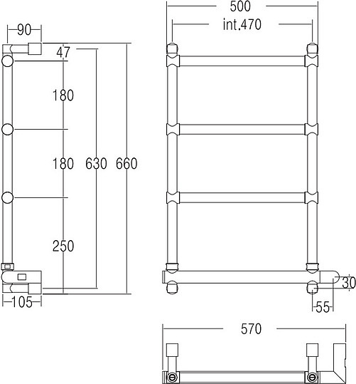 Margaroli Sole 542 Полотенцесушитель электрический 57х66h (47), выкл. справа, цвет: brushed nickel 5424704BNNB