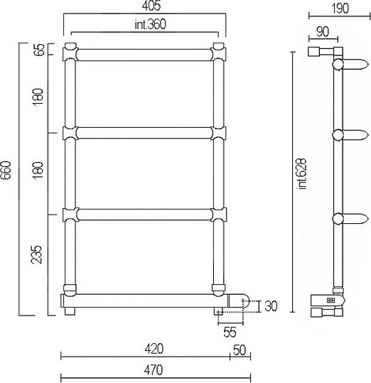 Margaroli Luna 532 Полотенцесушитель электрический выгнутый 47х66h (36), выкл. справа, цвет: chrome 5323704CRNB