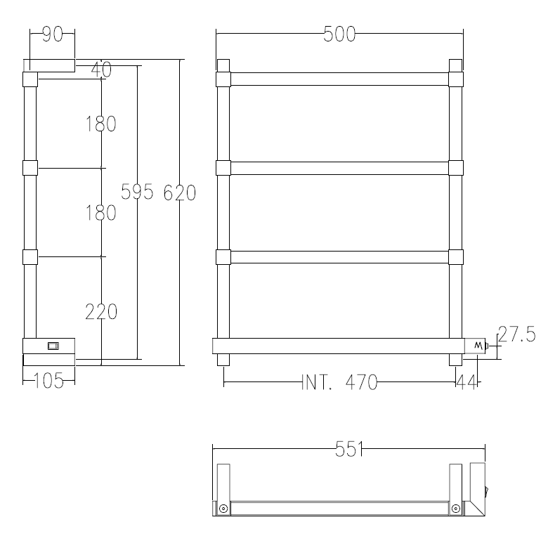 Margaroli Panorama 842 Полотенцесушитель электрический 55х62h (47), выкл. справа, цвет: chrome 8424704CRNB