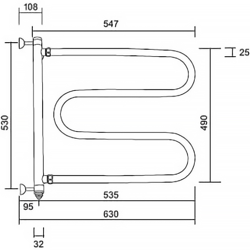 Margaroli Vento 500 Полотенцесушитель электр. поворотный 55х61h (57,5) шнур, цвет: bronze/old brass 500OBC