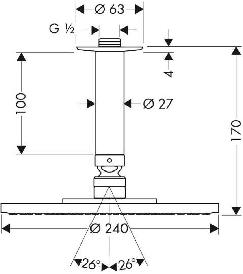 Hansgrohe Raindance S Верхний душ 24 см, 1 вид струи, кронштейн потолочный 10 см, цвет: хром 27477000