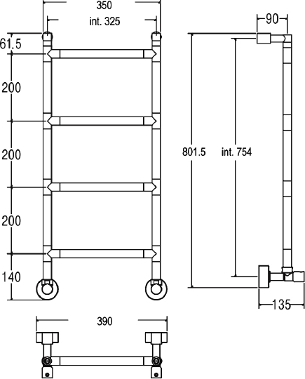 Margaroli Sereno 482 Полотенцесушитель водяной для ГВС 39х79h (int 32,5) нижнее, цвет: chrome 4823204CRN