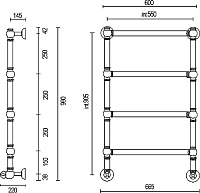 Margaroli Armonia 9-442 Полотенцесушитель водяной для ГВС 62,5х98h (int 55), нижнее, цвет: old brass 94425504OBN