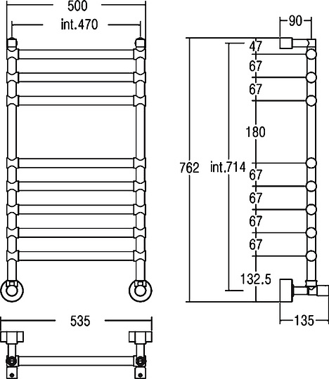 Margaroli Sole 464/8 Полотенцесушитель водяной для ГВС 53,5х76h (int 47), нижнее, цвет: chrome 4644708CRN