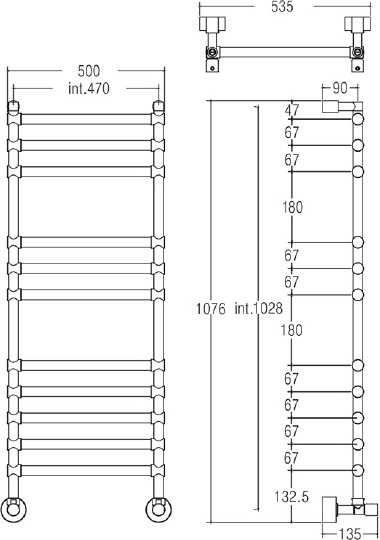 Margaroli Sole 464/11 Полотенцесушитель водяной для ГВС 53,5х107h (int 47), цвет: chrome 4644711CRN