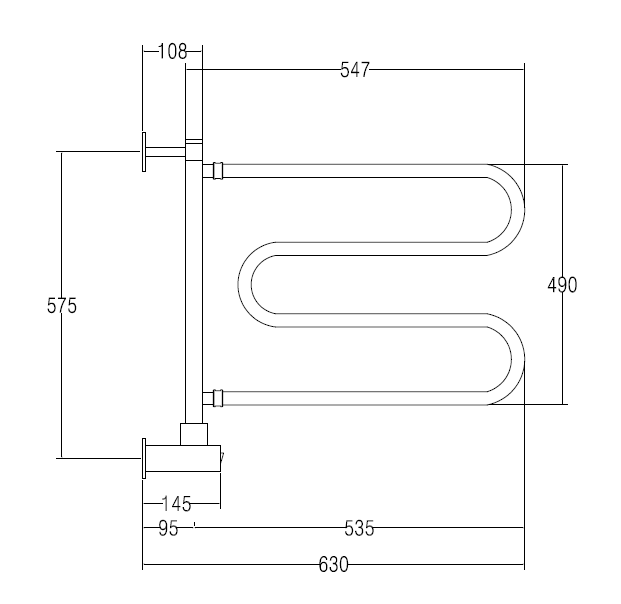 Margaroli Vento 500 Полотенцесушитель электрический поворотный 55х61h (57,5), нижнее, цвет: gold 500GOB
