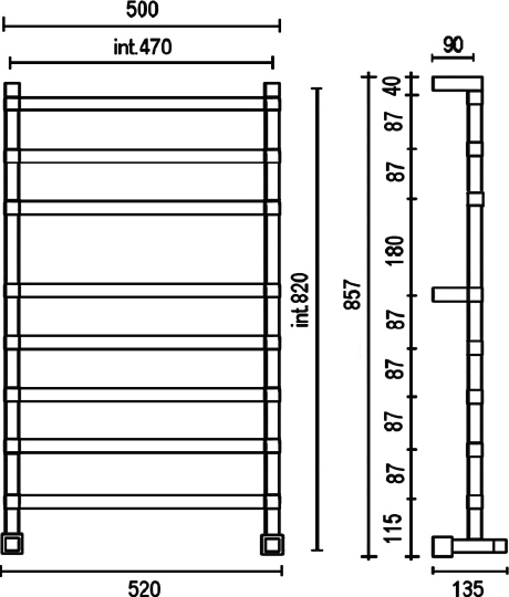 Margaroli Panorama 764 Полотенцесушитель водяной для ГВС 52х85h (int 47), нижнее, цвет: chrome 7644708CRN