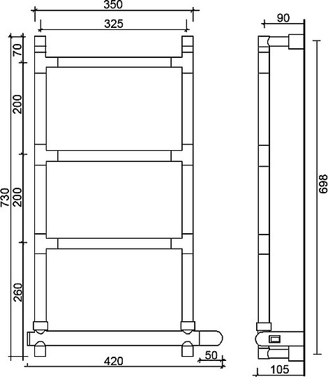 Margaroli Sereno 582 Полотенцесушитель электр. 42х73h (32,5), выкл. справа, цвет: bronze/old brass 5823204OBNB