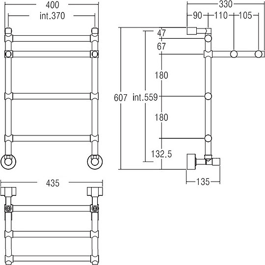 Margaroli Sole 455 Полотенцесушитель водяной с полкой для ГВС 43,5х60h (int 37), нижнее, цвет: chrom 4553703CRP