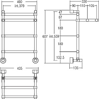 Margaroli Sole 455 Полотенцесушитель водяной с полкой для ГВС 43,5х60h (int 37), нижнее, цвет: chrom 4553703CRP
