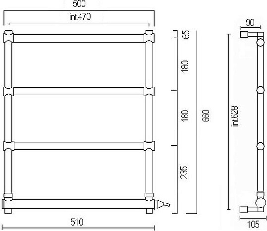 Margaroli Sole 542 Полотенцесушитель электрический 51х66h (int 47), шнур, цвет: bronze/old brass 5424704OBNC