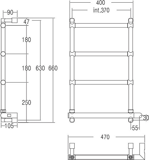 Margaroli Sole 542 Полотенцесушитель электрический 47х66h (37) выкл. справа, цвет: bronze/old brass 5423704OBNB