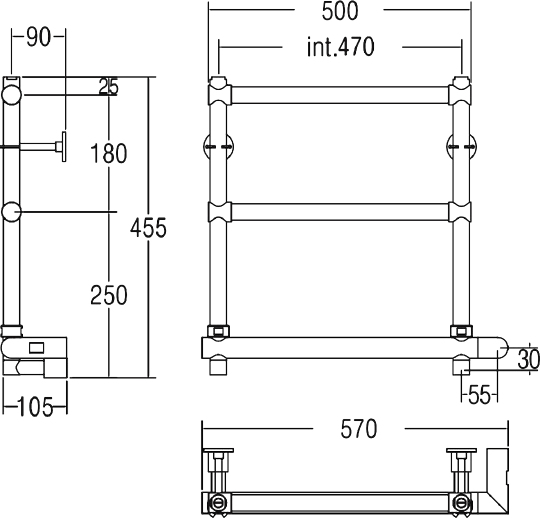Margaroli Sole 540 Полотенцесушитель электр. 57х45h (47) выкл. справа, крепление F, цвет: chrome 5404703CRNB