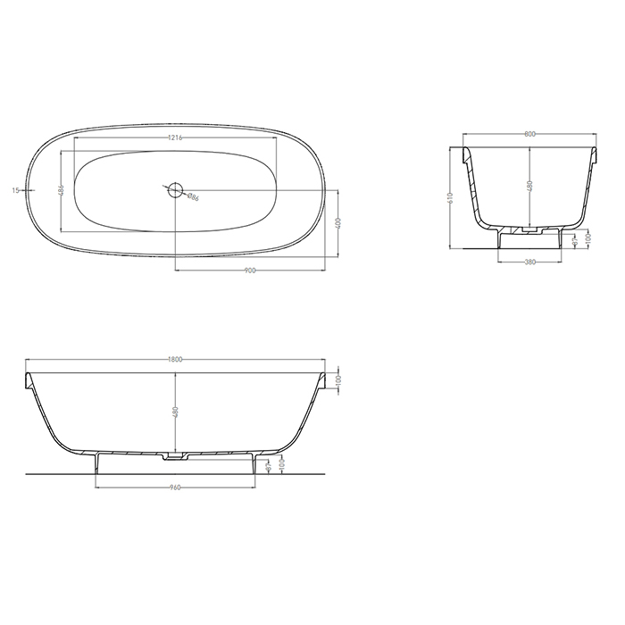 Salini Greca Ванна из S-Stone отдельностоящая 180x80 см, цвет: белый матовый 103121M