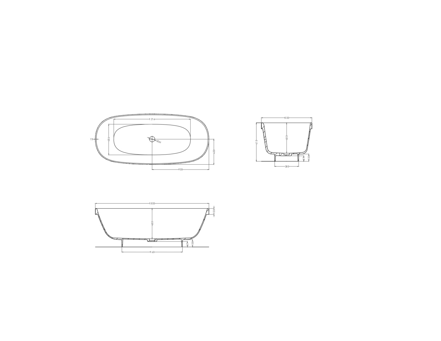 Salini Greca Ванна из S-Stone отдельностоящая 180x80 см, цвет: RAL полностью матовый 103121MF