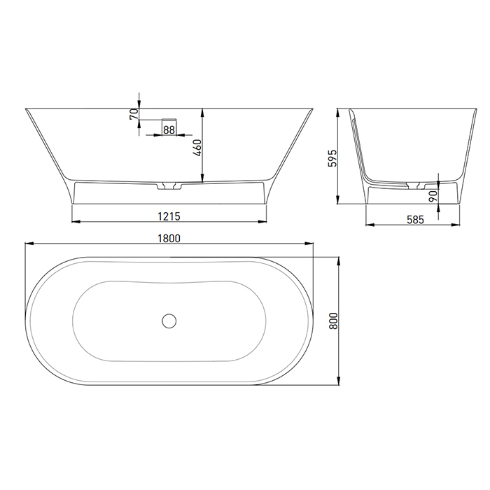Salini Mona Ванна из S-Stone отдельностоящая 179x80,5 см, цвет: белый матовый 102921M