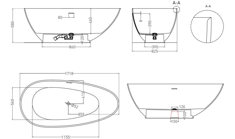 Salini Paola Ванна из S-Stone отдельностоящая 172x82,5 см, цвет: белый матовый 101512SM