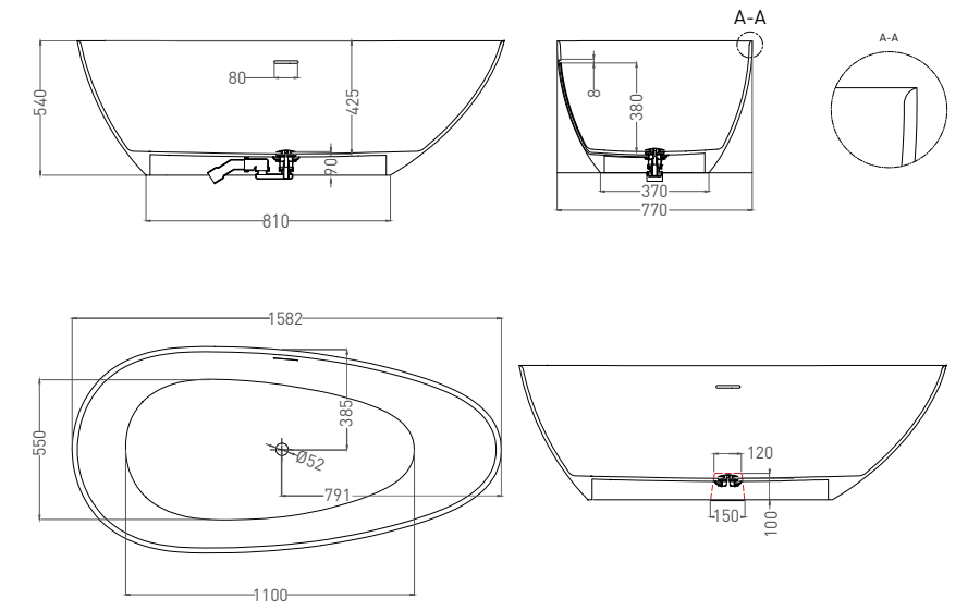 Salini Paola Ванна из S-Stone отдельностоящая 160x77 см, цвет: RAL полностью матовый 101611SMF