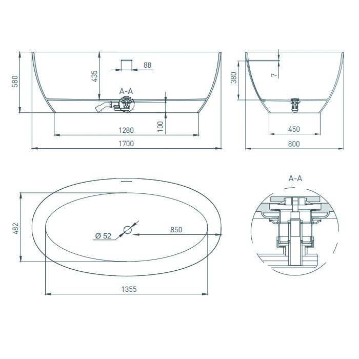Salini Alda Ванна из S-Sense отдельностоящая 170x80 см, цвет: белый глянцевый 101912G