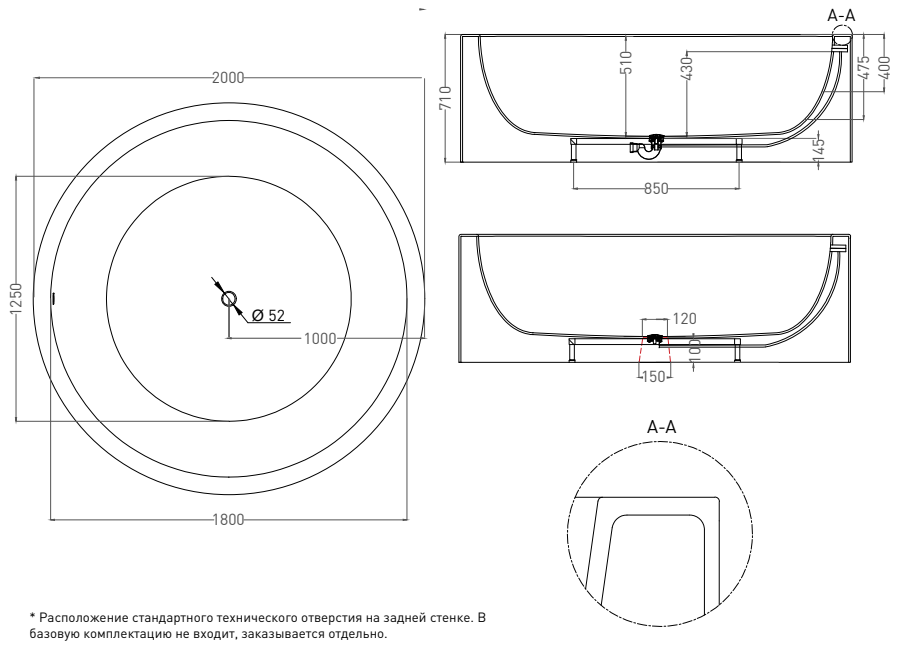Salini Isola Ванна из S-Sense отдельностоящая 200x200 см, цвет: RAL полностью матовый 101111MF